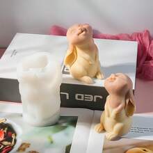 1PC Rabbit Candle Silicone Mold, DIY Looking-Up Bunny Mold For Aromatherapy Candles / Gypsum Decor / Diffuser Stone / Handmade Soap Crafting - Transparent White - View 6