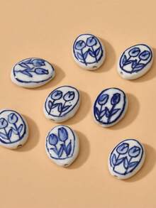 1/5 Pairs Hand-Painted Tulip Ceramic Vintage Beads, Handmade DIY Bead Jewelry, Accessories (Watercolor Floral Design) - Multicolor - View 1