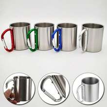 200Ml Taza de Acero Inoxidable Camping Viaje Gancho de Mosquetón Asa Taza de Agua Picnic Viaje al Aire Libre Caminata Taza Portátil - Verde - Ver 11