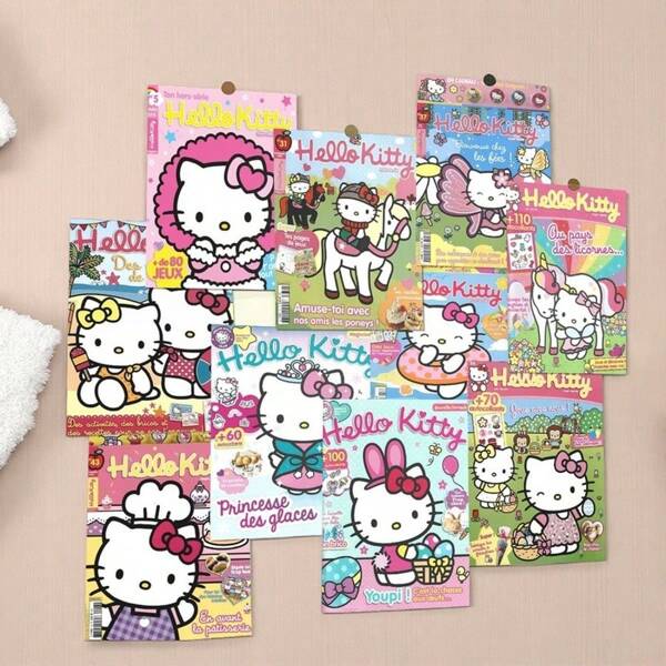 Hello Kitty Conjunto aleatorio de 10/20 unidades de pósteres/pegatinas de dibujos animados de Hello Kitty de 28cm*20cm, pegatinas de papel de Hello Kitty lindo para decoración de pared, manualidades y decoración del hogar