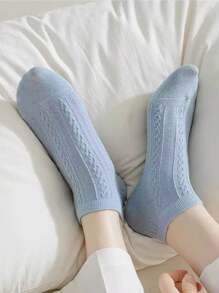 1 Paar/5 Paar Blaue Kabel-Strick Design Damen Kurzsocken, leicht, atmungsaktiv, lässig, schlicht, vielseitig, Sommer