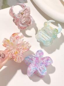 4 件迷你飞溅油漆果冻奶油色小号 1.6 英寸雏菊花发夹，简约甜美度假风格发饰秋冬发夹 - 彩色 - 查看 6