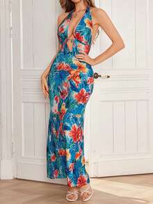 WOWDARK Women's Summer Spaghetti Strap Deep V-Neck Backless Floral Print Slip Dress - Multicolor - View 4