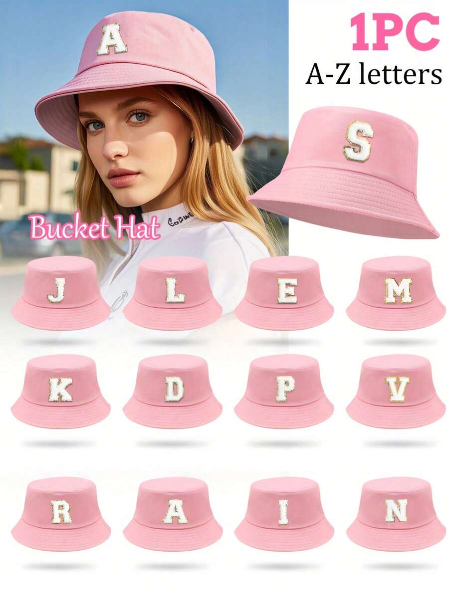 1pc Women'S 26 Letters Bucket Hat, Personalized Fashion Casual Sun Hat, Casual Holiday Beach Sun Hat For Travel, Daily Travel Outdoor Sports Hat, Sun Hat, Minimalist Bucket Hat, Lightweight And Foldable, Suitable For Outdoor, Travel, Hiking, Picnic, Commuting, Etc., Also A Great Gift For Mom Or Friends