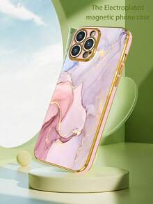 1 件 6D 电镀粉色大理石纹理图案防震手机壳，兼容 Apple/Android 智能手机 - 彩色 - 查看 4