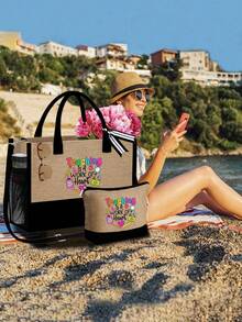 Bộ quà tặng Ngày Nhà giáo, gồm 1 túi xách thời trang cỡ lớn và 1 ví đựng tiền xu bằng vải lanh, in dòng chữ "Dạy học là một nỗ lực từ trái tim", họa tiết sáng tạo, màu sắc tươi tắn, rộng rãi và bền chắc. - Màu Khaki - Xem 6