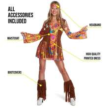 Morph Costumes 70s Hippie Fancy Dress Costume For Women - Paisley Print Dress, Matching Headband & Fringed Waistcoat - Perfect For Parties - Multicolor - View 4