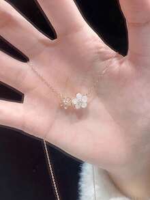 1pc Stainless Steel Cute Mother Of Pearl Sakura Flower Necklace For Women - Rose Gold - View 6