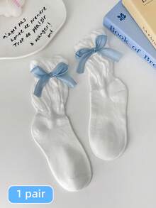 1 Pair Girls Thin Long Socks With Bow Lace Details, Princess Style Solid Color Mid-Calf Socks For Teens And Children - Multicolor - View 19