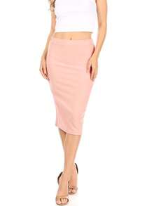 Casual High Waist Slim Stretch Pull-On Bodycon Pencil Solid Midi Skirt - Hồng - Xem 5