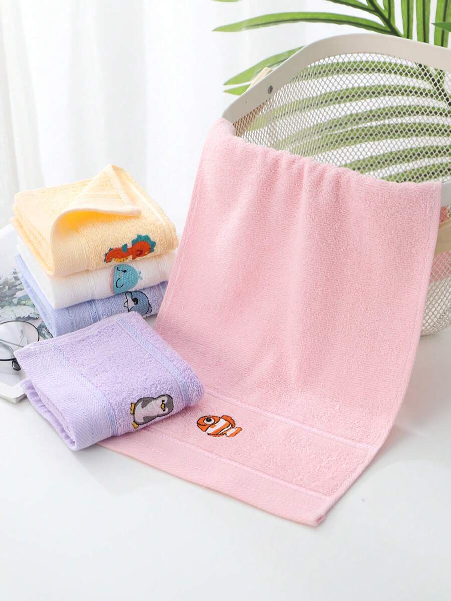 1/2/4/6件純棉可愛小長方形毛巾 9.84*17.71英吋,刺繡動物圖案,男女通用,適合四季,高吸水性,柔軟快乾,適用於浴室、廚房、節日禮物、居家與學校 - 彩色 - 查看 1