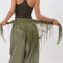 Belly Dance Sequin Tassel Triangle Scarf, Dance Performance Waist Belt Costume, Jazz Dance Hip Scarf, Street Dance Waist Chain Accessory, Contemporary Dance Waist Scarf - Multicolor - View 4