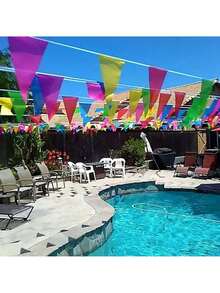 100pcs/Set 164ft Pennant Bunting Flags, Durable Outdoor Party Festival Decor For Weddings, Parties, Sports Events, Malls, Indoor Holiday And Garden Activities, With Easy Hanging String - Multicolor - View 10