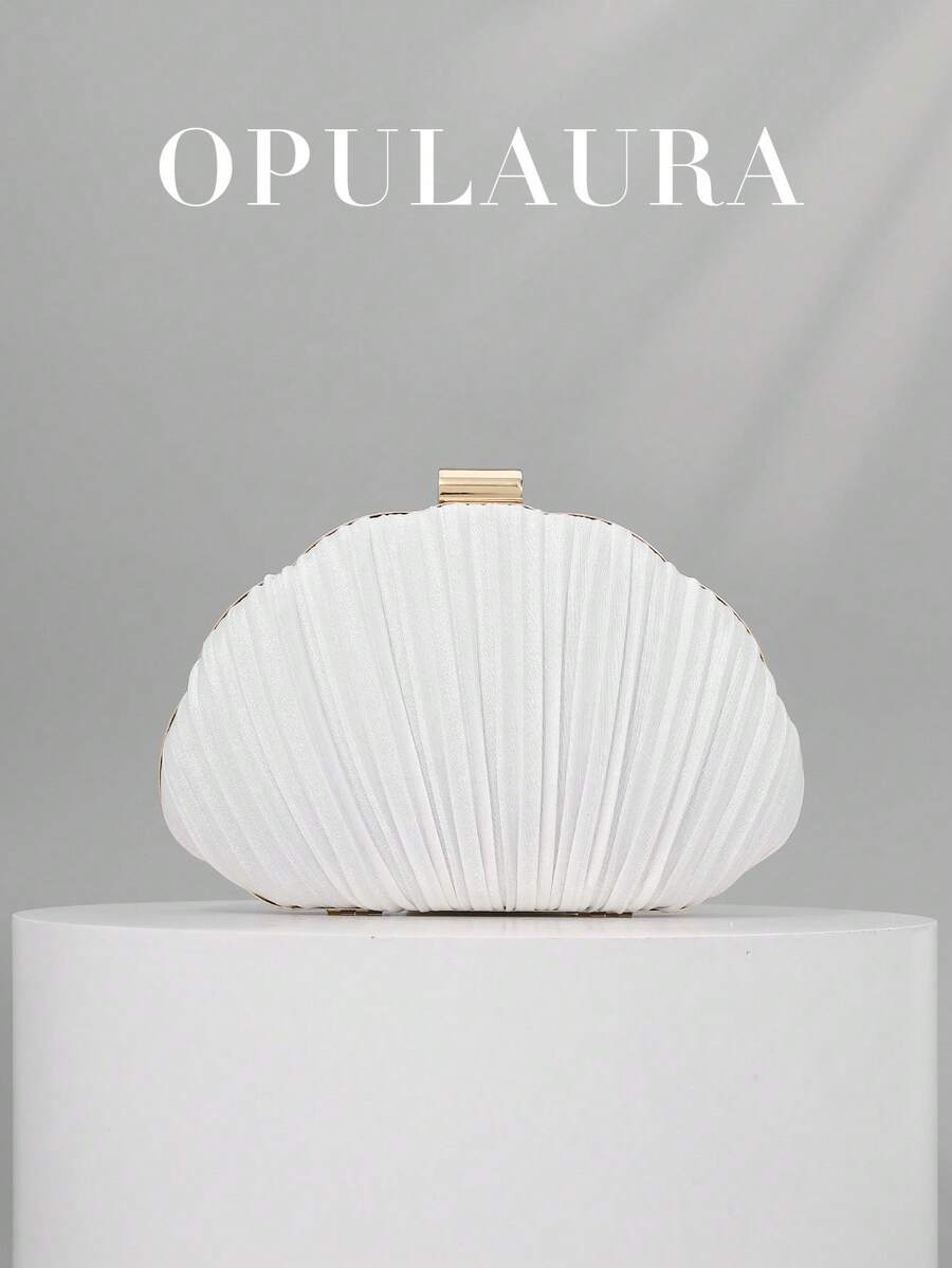 OpulAura 女士优雅/奢华褶皱缎面盒形手拿包、浪漫婚礼钱包、迷人/精致晚礼服包、简约白色盒形手提包，配有可拆卸链条，适合作为节日礼物 - 白色 - 查看 1