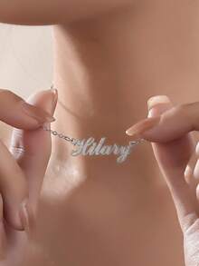 Customized Stainless Steel Name Necklace, Personalized Matte Simple Custom English Letter Font, Suitable For Couples, Friends, Family, Mother's Day High-End Gift, Gold Fashion Jewelry Necklace For Daily Wear, Perfect For Anniversary, Wedding, Friends Gathering, Back To School, Classmate Reunion