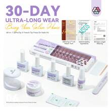 SAVILAND Press On Nails For Women: 4-In-1 French Tip Press On Nails Acrylic 15 Sizes Press On Nails Almond Medium Strong Nail Glue For Press Ons U V Light Nail Glue Remover A-F Primer French Tip Tool - Almond - 查看 3