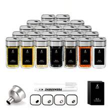 Spice Jars With Black Lids, 24 Spice Jars With Spice Labels. Perfect Storage Box For Kitchen Spices, Spice Labels, Glass Spice Jar For Neat Spice Storage. - 24 lọ gia vị cổ điển - Xem 1
