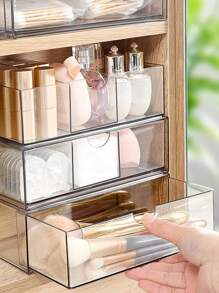 [Transparent Divided Organizer Box] 1/2/3pcs Plastic Clear Storage Box, Drawer Built-In Storage Box, Transparent Drawer Divided Organizer, Dresser Desktop Cosmetic Skin Care Products Finishing Box, Sundries Storage Container,For Desk/Vanity