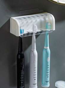 1 pièce Support mural pour brosse à dents sans perçage avec couvercle, Porte-brosse à dents électrique, Porte-dentifrice, Organisateur de brosse à dents auto-adhésif 2/5/6 fentes, Accessoires de rangement pour salle de bain (Blanc), Décoration de la maison et de la salle de bain Retour à l'école
