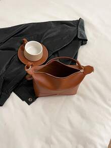 New Women Fashion Casual Shoulder Crossbody Bag, Minimalist Foldable Underarm Bag, Large Capacity Soft Surface Clutch Bag - Brown - View 4
