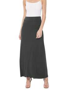 Maxi Length High Waist Foldable Waistband Solid Skirt  Plain  Casual  Elegant  Knitted Fabric        Home  Office  Street  Daily - 木炭 - 查看 4