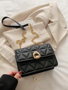 High Quality 2025 Rhombus Lock Mini Square Bag, Genuine Leather Feel - Black - View 5