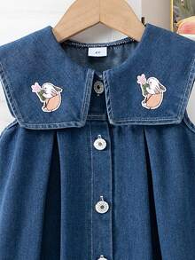 Girls Casual Stylish Denim Dress With Rabbit Embroidery, Suitable For Girls Daily Casual Outfit, Summer - Blue - View 5