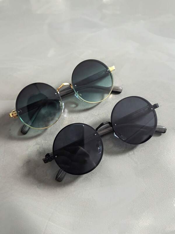 1pc Round Fashion Black Glasses, Sun Visor Fashion Glasses For Men And Women Metal Glasses, Punk Street Retro Exquisite Fashion Glasses, Suitable For Summer Beach Street Shooting, Travel Essential, Party First Choice, Daily Wear, Fishing Travel Camping, (Wood Grain Temples With Random Patterns) For Summer Beach Vacation,Outdoor,Travel