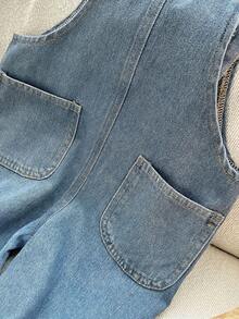 Toddler/Kids Denim Bib Overalls, Boys/Girls Casual Suspender Pants With Pockets, Simple Korean Style For Spring/Autumn