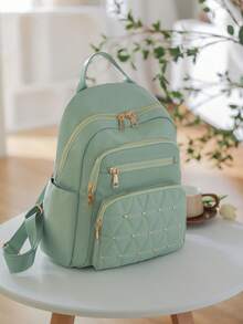 Women's Fashion Large Capacity Versatile Backpack With Rivets, Handbag & Shoulder Bag, Suitable For Commuting, Students And Mothers - Green - View 2