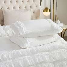 3 Pcs White Ruffle Comforter Set Boho Shabby Chic Bedding Sets, Soft Fluffy Comforters Sets For All Season,Vintage Ruffled Microfiber Lightweight Quilt Set Gift For Women Girls For Room Decor With 1 Comforter And 2 Pillowcases - White - View 8