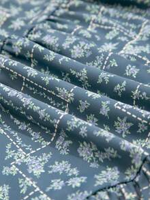 夏季花卉印花蝴蝶夹 V 领修身肩带度假风格迷你高腰连衣裙 - 藍色 - 查看 8