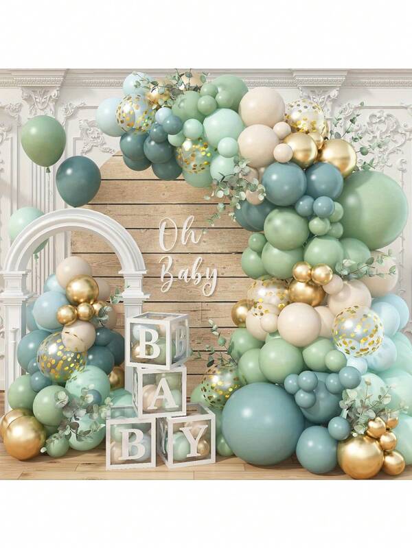 119 Stücke grüne, blaue, sandweiße, goldene, goldfarbene Pailletten Ballon Bogen Set, geeignet für Geburtstags-Party, Hochzeit, Weihnachten, Silvester Feier Deko, Baby Dusche, Bridal-Shower