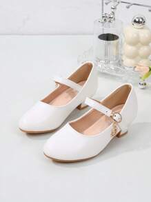 Girls Solid Color Dress Shoes High Heels, New Spring Autumn Korean Style Children Party Shoes