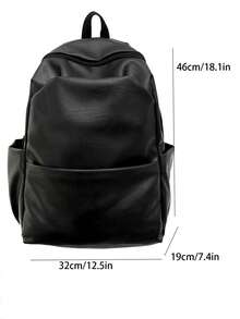 1pc Casual Minimalist Backpack, Large Capacity Multi-Pocket PU Soft Surface Design, Suitable For Short Trip Outdoor For Men - Black - View 5