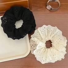 Lot de 1 ou 2 chouchous en dentelle – Élastique à cheveux en tissu doux à motifs floraux, accessoire à la mode pour queues de cheval et bandeaux, bordure en dentelle élégante et polyvalente, idéal pour le printemps, l'été, l'automne et l'hiver. - Noir - Voir 11