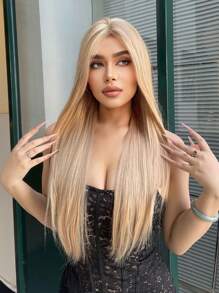 Forehead Lace 4*1, 1 Piece Synthetic Heat Resistant Curls With Bangs Wig Linen Blonde 30 Inch Full Braided Everyday Natural Realistic Wig