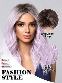 20英寸优雅渐变紫色波浪假发，女士齐肩中分卷发浅紫色波波头假发，外观自然，采用耐热合成纤维制成，适合日常佩戴、派对、角色扮演等场合。 - 漸層紫 - 查看 5