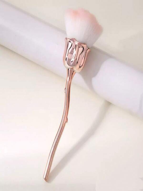 1 pezzo Pennello rosa a forma di rosa per la pulizia delle unghie, trucco, cipria, blush, multifunzionale per la pulizia e la rifinitura - Pennello per la polvere delle unghie, cipria, blush, trucco da viaggio