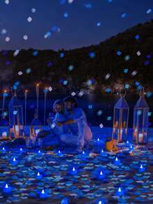 24 件心形 LED 无焰蜡烛，蓝色浪漫爱情 LED 茶灯，适合浪漫之夜、情人节、周年纪念、婚礼、晚宴派对装饰