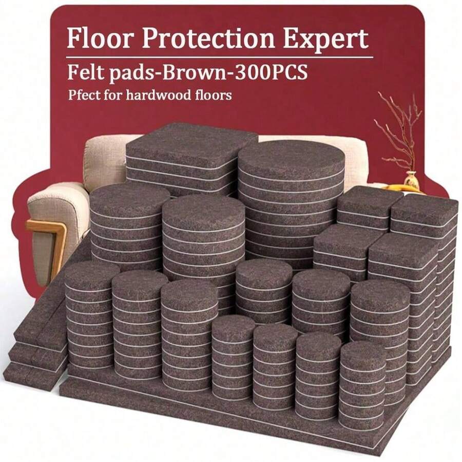 104/300pcs Premium Felt Furniture Pads Set - Non-Slip Heavy Duty Protection Chair Pads For Hardwood And Laminate Floors, Multi-Purpose Self-Adhesive Chair Leg Floor Protectors For Tables, Chairs And Appliances,Noise Reduction Without Scratches,Suitable For Kitchen, Living Room,Cafe(Brown,Beige) - Multicolor - View 1