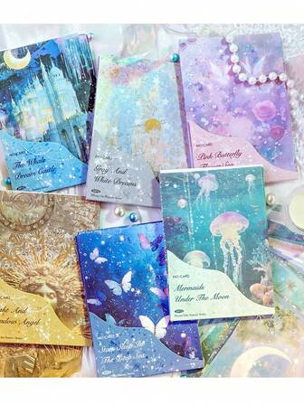 30pcs/Pack Material Paper Vintage Fantasy Mermaid Castle Pink Butterfly Sea Scrapbooking Paper For Journaling Supplies, Decorative Craft Paper For Junk Journals 10design Partten,School Supplies,Back To School