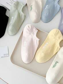 5 Pairs Women's Random 'Hello' Letter Pattern Comfortable Breathable Boat Socks, Versatile Spring/Summer - Multicolor - View 4