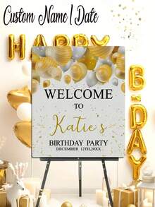 1pc- Custom Birthday Posters, Greeting Signs With Customizable Names And Sparkling Surfaces, Personalized Birthday, Wedding, Shower Welcome Signs, Elegant Wall Banners, Holiday Home Decorations For All Birthday Occasions, Holiday Home Decorations, Reusable Backboards, Party Walls, Outdoor Displays And Commemorative Photo Gifts, Class Gatherings And Family Celebrations, Birthday Party Backgrounds - Multicolor - View 1