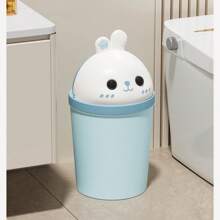 1pc Flip-Top Trash Can, Home Bedroom Bathroom Living Room Waste Bin, 2025 New Design With Cover, Cute & Thicker