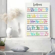 1pc Framed Canvas Poster Alphabet, Colorful Letters, Educational Style Wall Art Canvas Paintings Ideal Gift For Bedroom Living Room Corridor Wall Art Wall Decor Room Decoration - Black - View 2