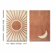 1/2 pièces Ensemble d'affiches murales en canevas art bohème soleil et lune avec/sans cadre, décoration murale abstraite bohème minimaliste en terre cuite, convient pour dortoir, salon, appartement, chambre à coucher, maison moderne - Multicolore - Voir 12