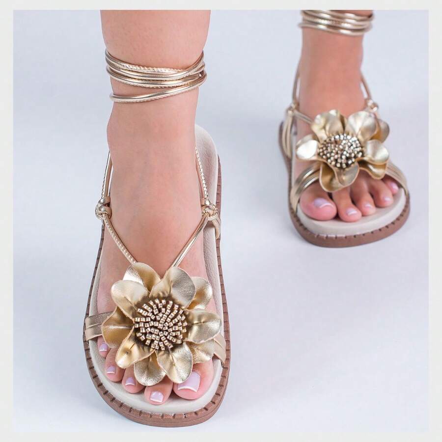 Women Flat Sandals - Vàng - Xem 1