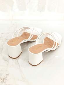 Revreal Strappy Block Heels With Square Toe Design Summer Bohemian - White - View 4