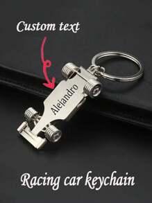 1pc Customized Text Engraved Collectible 3D Mini Racing Car Keychain - Men's Cool Zinc Alloy Metal Keychains, Perfect Gift Choice